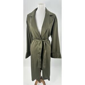 Topshop Olive Green Long Belted Trench Coat Jacket Women’s Size 8 Midi